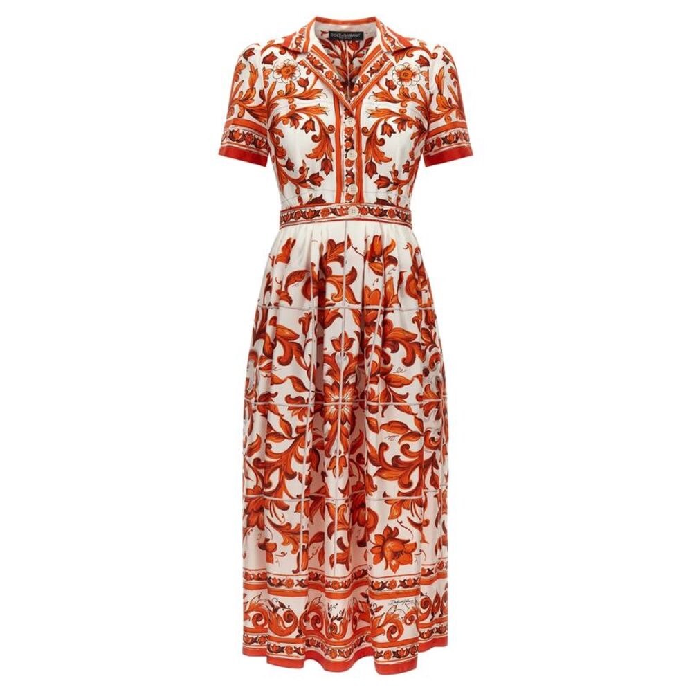 Dolce & Gabbana Orange Silk Midi Women's Dress